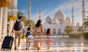 Family enjoying kid-friendly attractions during a short stopover in Abu Dhabi.