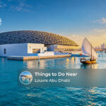 Visitors exploring cultural attractions and scenic spots near Louvre Abu Dhabi.