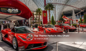 Visitors enjoying exciting rides and attractions at an Abu Dhabi theme park.