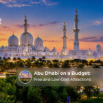 Travellers exploring Abu Dhabi's iconic landmarks, cultural attractions, and scenic waterfront while keeping their travel expenses low.